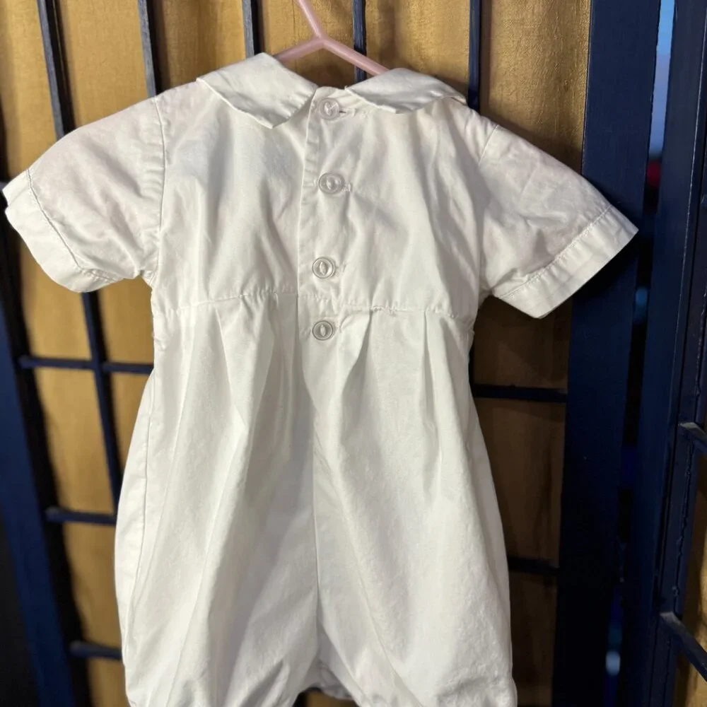 Sweet Pea & Lilli Vintage Baby White Smocked Romper Dress USA Made 6–12M